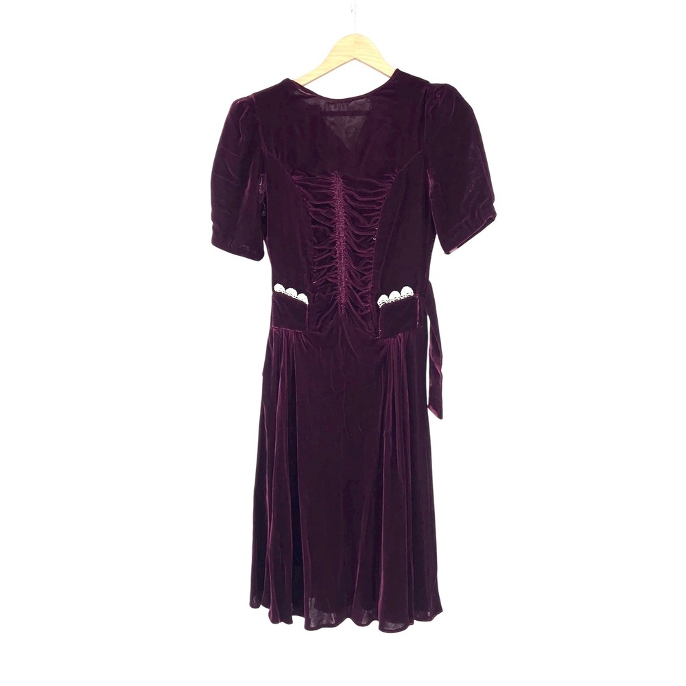 Vintage 1930s Silk Velvet Ruched Burgundy Dress AS IS size XS 0